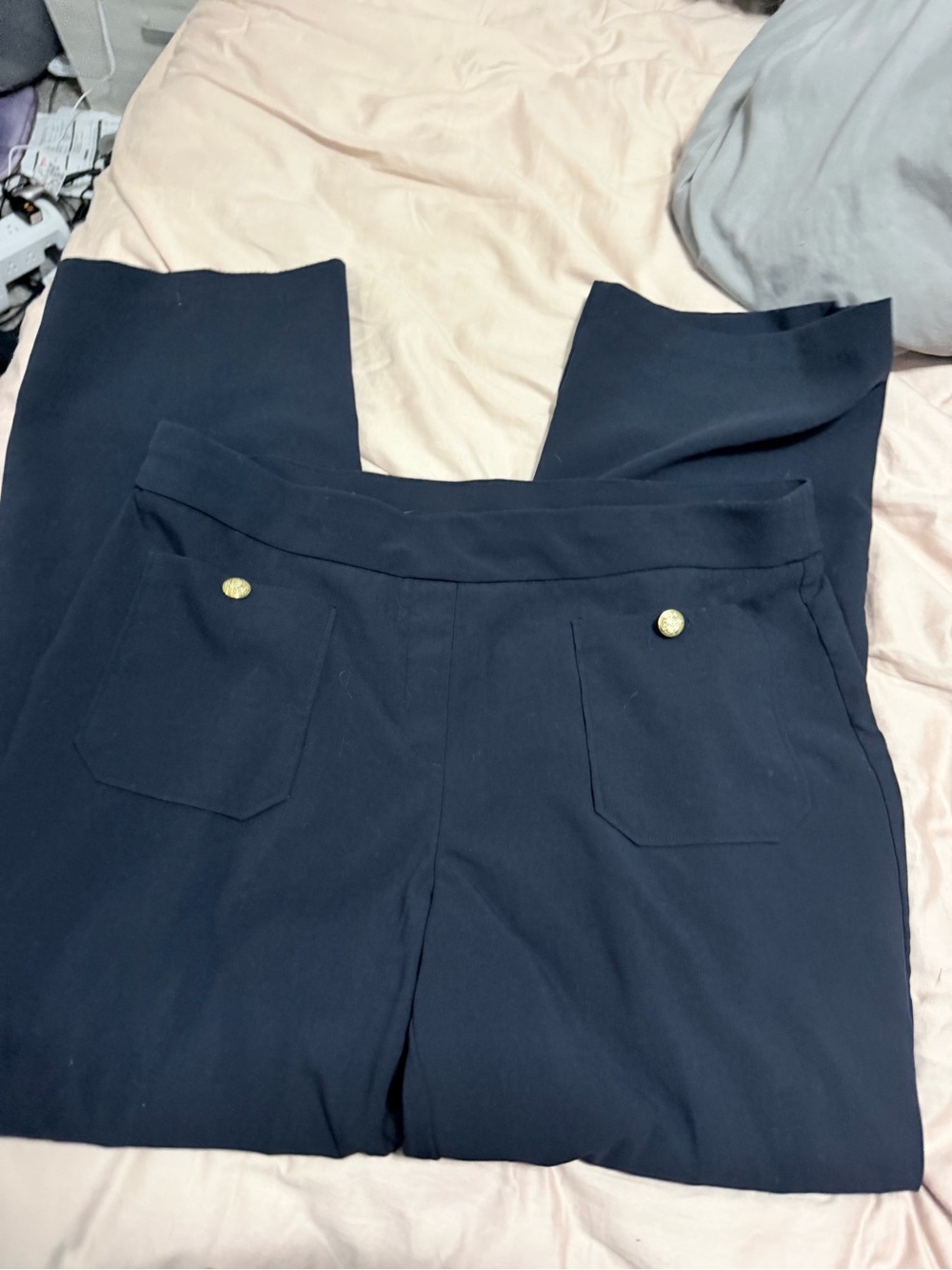 Women's Navy Trousers with Gold Button Detail